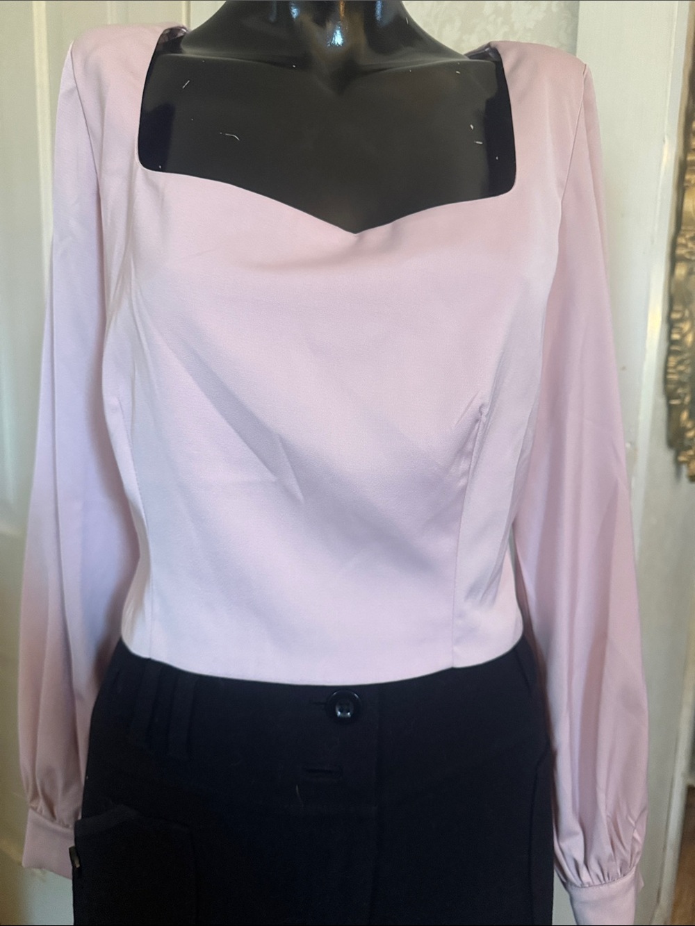 ASTR the Label Blush Sweetheart Ruched Puff Long Sleeve Blouse Size Small
